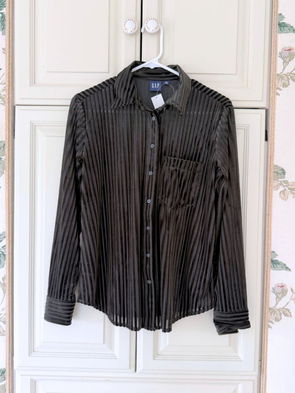 GAP Black Velvet Sheer Stripe Button Down Shirt NWT XS